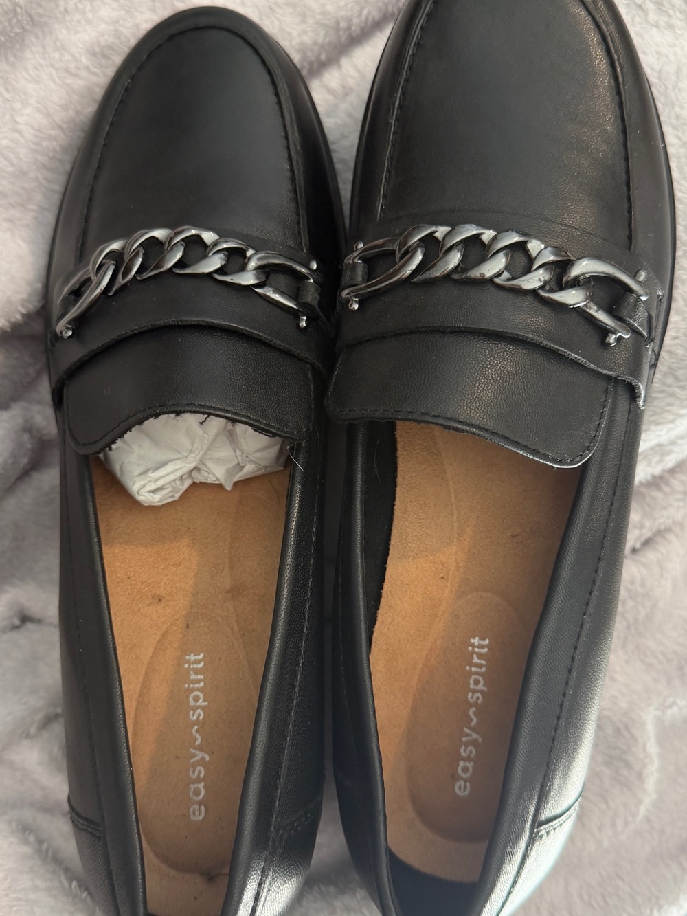 Easy Spirit Black Chain-Trim Women’s Slip-On Loafers
